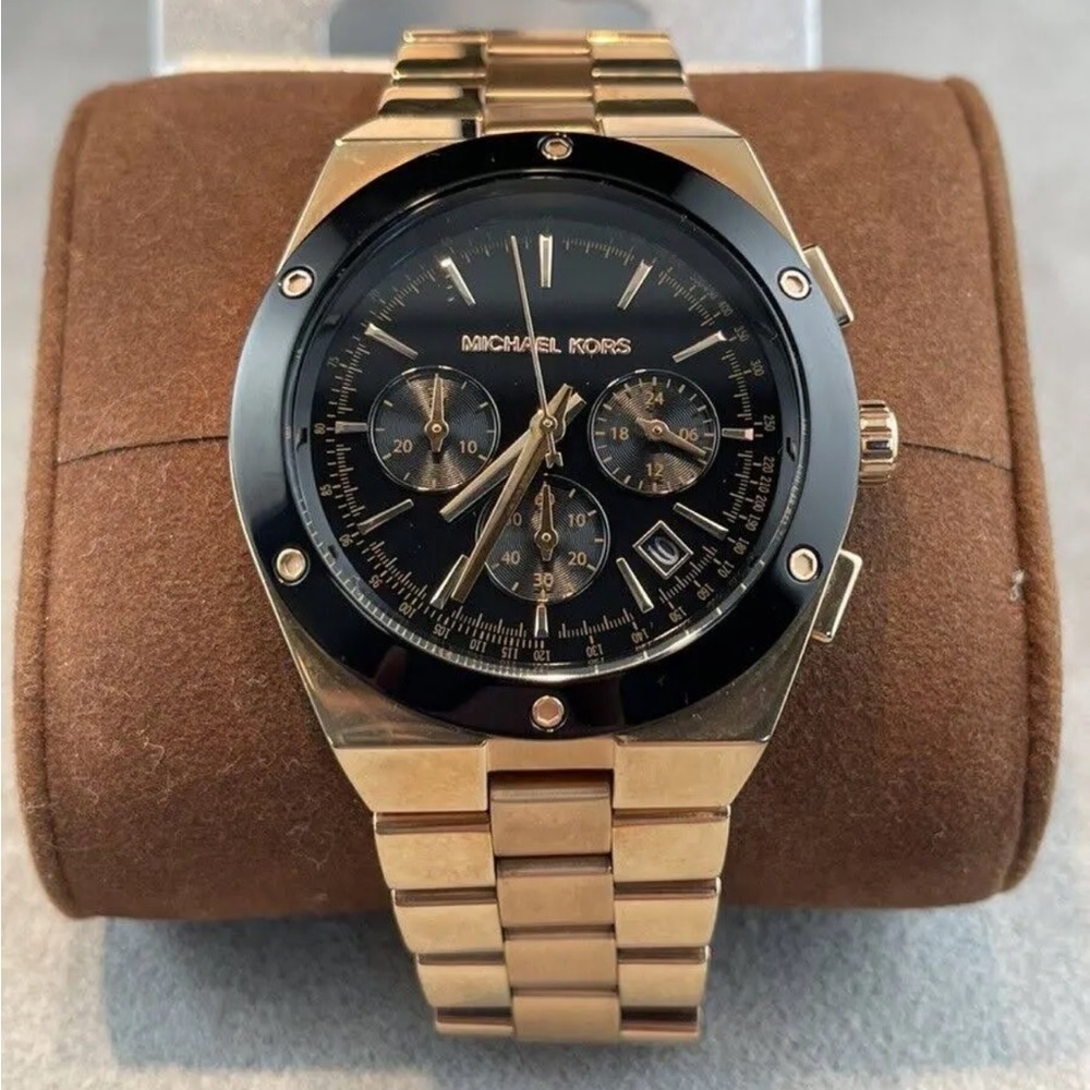 Michael Kors Reagan Black Dial Rose Gold-tone Stainless Steel Ladies Watch